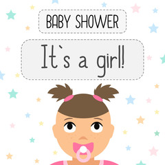 Baby shower, It`s a girl.Baby born celebration. Baby girl vector illustrations.