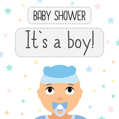 Baby shower, It`s a boy.Baby born celebration. Baby boy  vector illustrations.