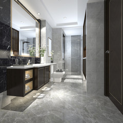 3d rendering modern loft bathroom with luxury tile decor