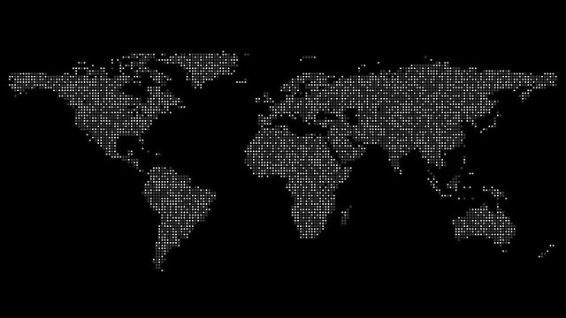 Digital World Map.

Map of the world made from circles and dots representing binary code. Loops.
