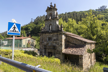 Fototapeta na wymiar Lierganes, Spain. The Ermita de Santa Maria de la Blanca, a catholic church in the Cantabrian neighborhood of Rubalcaba