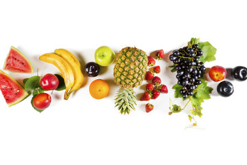 Assorted fruits on isolated background