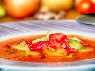 Gazpacho - cold soup made of raw, blended vegetables