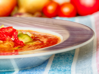 Gazpacho - cold soup made of raw, blended vegetables