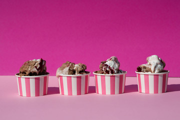 Ice cream cup on pink background, summer emotions, background, lime ice cream