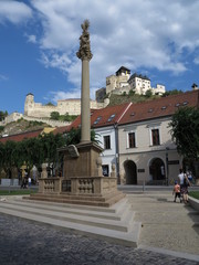Fototapeta na wymiar Trencin city castle and town square, Slovakia