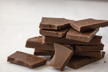 Milk chocolate chopped close up