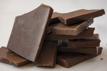 Milk chocolate chopped close up