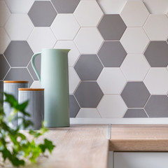 Honeycomb wall tiles in kitchen