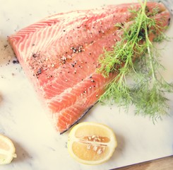 Fresh salmon with dill food photography recipe idea