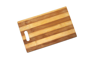 empty rectangular wooden cutting board isolated on white background