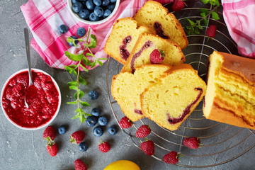 freshly baked lemon cake, top view