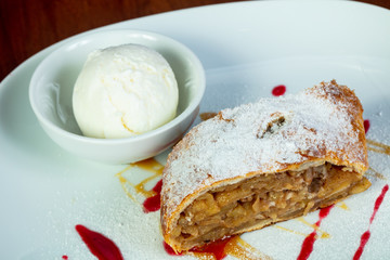 Apple strudel with ice-cream