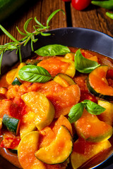 vegetarian ratatouille with fresh vegetables and herbs