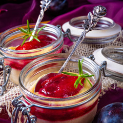 for breakfast fresh semolina pudding with cinnamon and plums