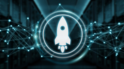 Startup rocket digital interface 3D rendering