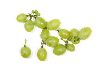 White grapes isolated on white background, top view