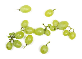 White grapes isolated on white background, top view
