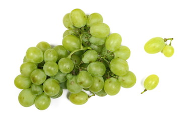 White grapes isolated on white background, top view
