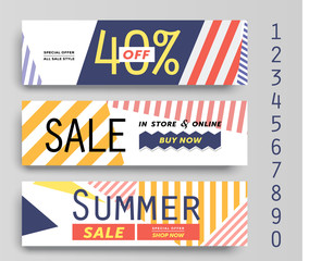 Set of three different Sale banner with fantastic discount. Vector illustrations for website and mobile website banners, posters, email and newsletter designs, ads, coupons, promotional material.