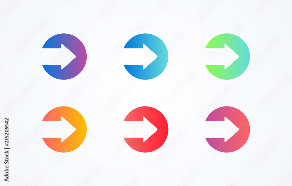 Poster colorful play sign icon button set on white background. flat line gradient button collection. vector