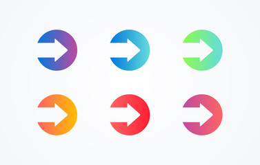 colorful play sign icon button set on white background. Flat line gradient button collection. Vector web element