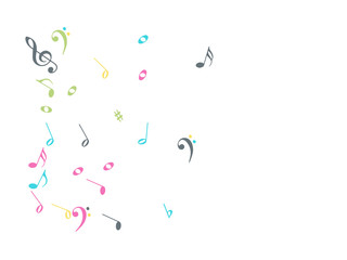 Music Notes Confetti Falling Chaos Vector. Music Symbols Texture Poster Background Elements. Party Night, Festival, Celebration or Concert, Melody Notes Trail. Decorative Song Sheets Chaos Effect.