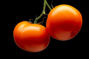 Bunch of delicious red tomatoes isolated on black background with clipping path