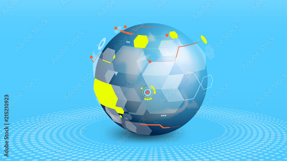 Poster globe data network elements abstract background