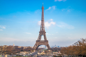 Eiffel Tower and its blue background in Paris