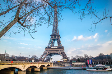 Eiffel Tower and its blue background in Paris