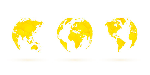 yellow geometric globes vector set world planet earth - obrazy, fototapety, plakaty