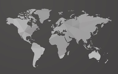 gray blank world map on black background