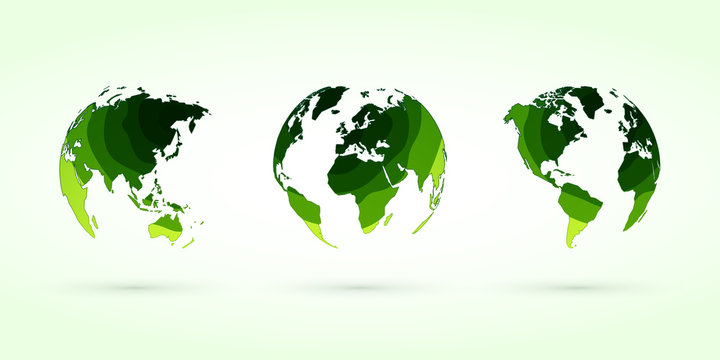 green circles globes vector set world planet earth