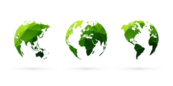 green geometric globes vector set world planet earth