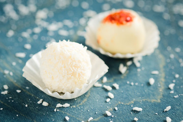 appetizing truffles on a wooden background