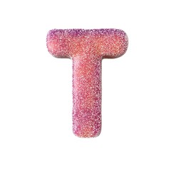 Red sour candy letter T Isolated on white background