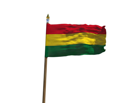 Bolivia flag Isolated Silk waving flag of Plurinational State of Bolivia made transparent fabric with wooden flagpole golden spear on white background isolate photo Flags countries 3d illustration