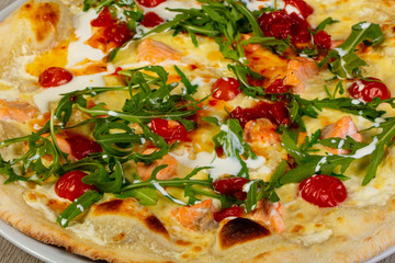 Pizza with salmon