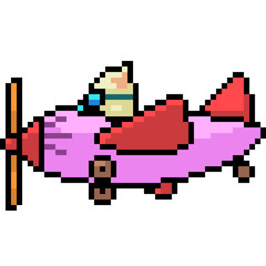 Obraz premium vector pixel art cat ride plane