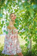 Beauty of new age. Natural pretty young woman rest at nature. Size plus girl lifestyle, lady relaxed in countyside