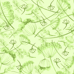 Vintage seamless watercolor pattern of plants. Herbs, flowers, dried flowers, green flowers watercolor. Beautiful stylish floral background for paper, material, fabric.