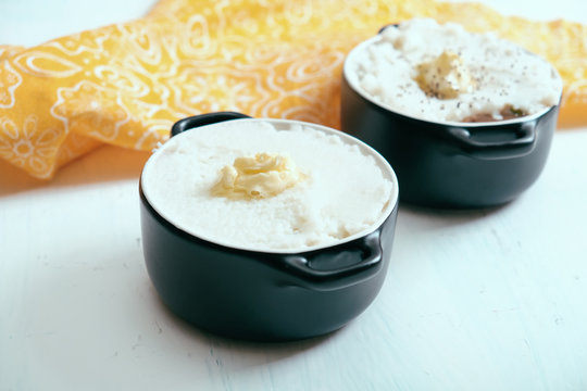Baking bowls with delicious shepherd's pie