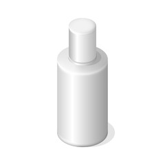 Isometric mock-up of white plastic bottle with cap vector illustration. Cosmetic package.