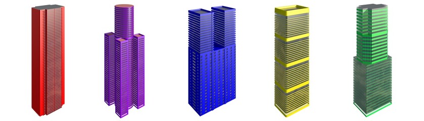 3D illustration skyscrapers buildings isolated on white background