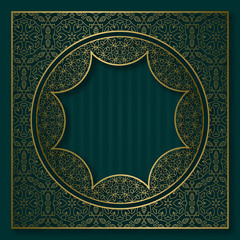 Golden patterned sacral frame in oriental style. Vintage cover background or packaging design.