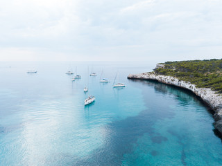 Fototapeta premium Yachts in the bay of Mallorca, Spain, view from above