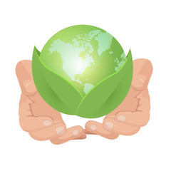 Hand Hold Green Earth Leaf Vector