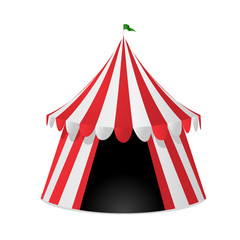 Red striped circus tent isolated on white background