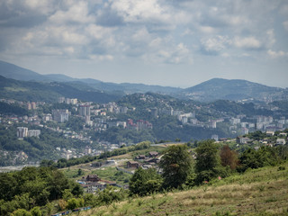 Fototapeta premium Many houses in the mountainous area of Sochi